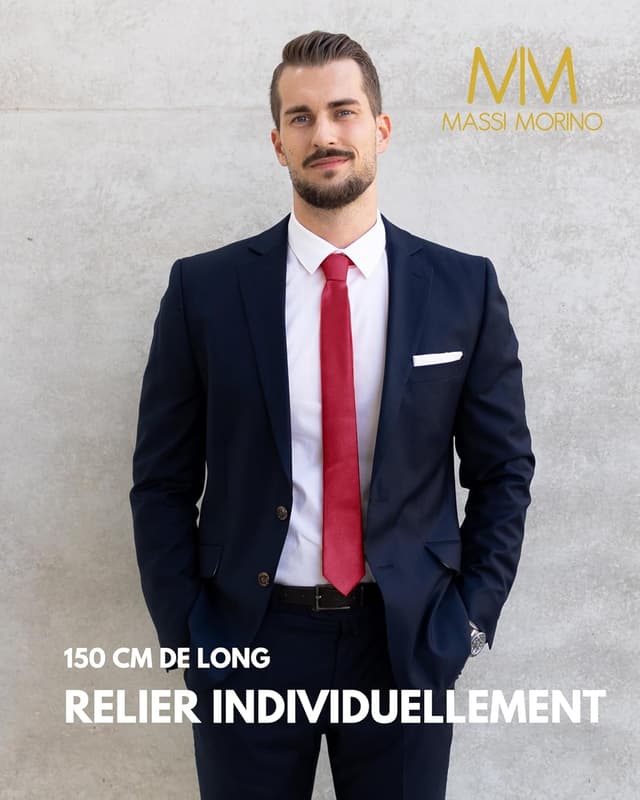 Detalle de Massi Morino cravate étroite homme 6 cm (I Slim Fit) – nœud Windsor guidé et couleurs unies