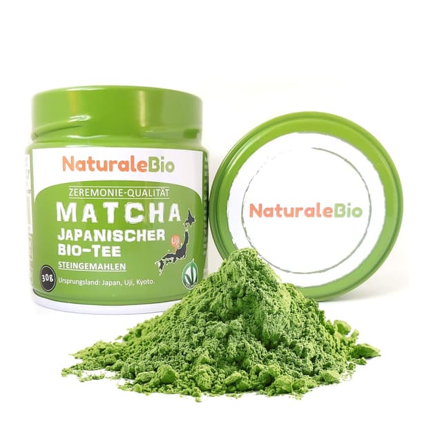 Detalle de NaturaleBio Matcha-Tee-Pulver Ceremonial Grade Original aus Japan (Uji, Kyoto) – Bio Grüntee für Tee, Küche & Latte, 30 g