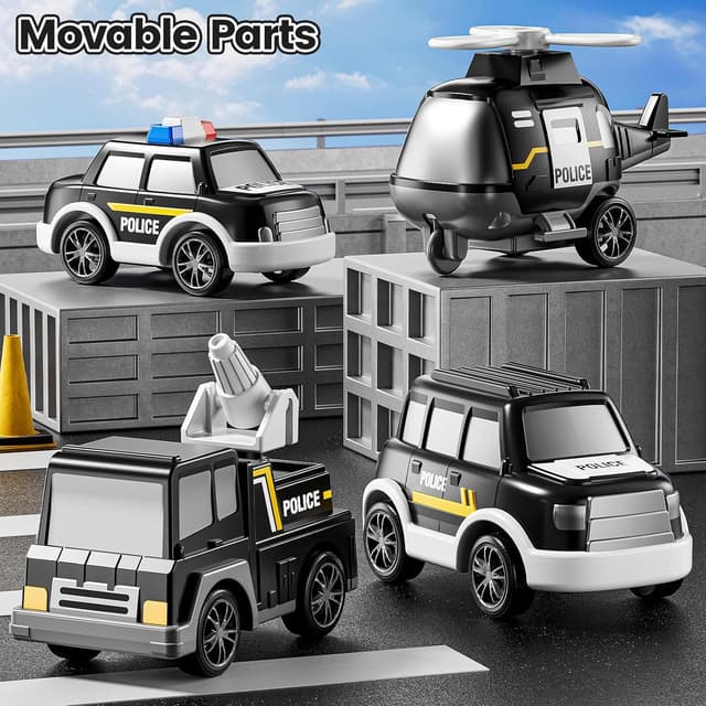 Detalle de JUKUDAHU Police Truck Toy Set (5-in-1 Carrier Truck with 3 Small Cars + Helicopter) for Ages 3–9