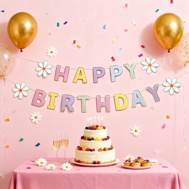 Thumbnail 3 de Fvumhlaoog Happy Birthday Banner pastel daisy party 🎉