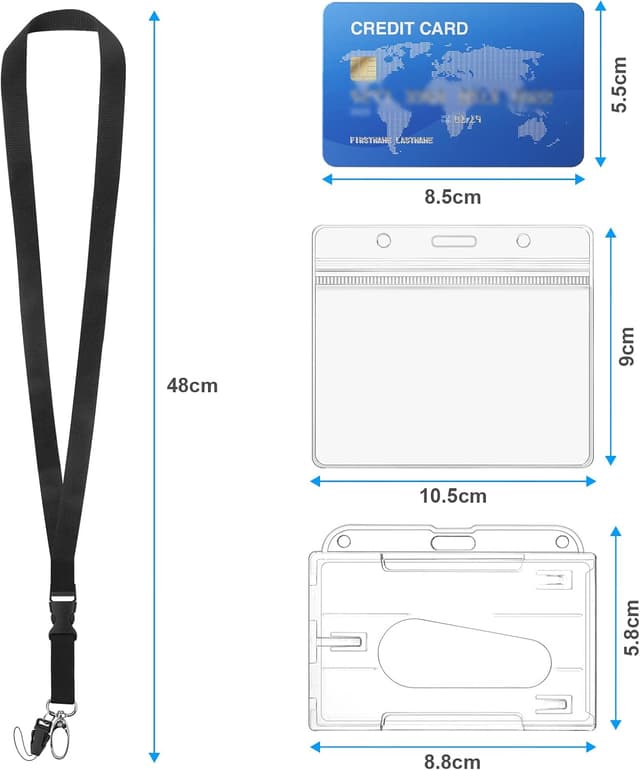 Detalle de Vicloon Porta Badge Retrattile 4 pezzi con cordino: porta ID da collo impermeabile e rigido trasparente