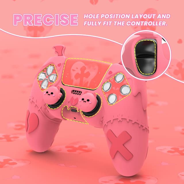 Detalle de PlayVital Gothic Imp Silicone Case for PS5 Controller (Peach Pink) with 4 Thumb Grips & Stickers