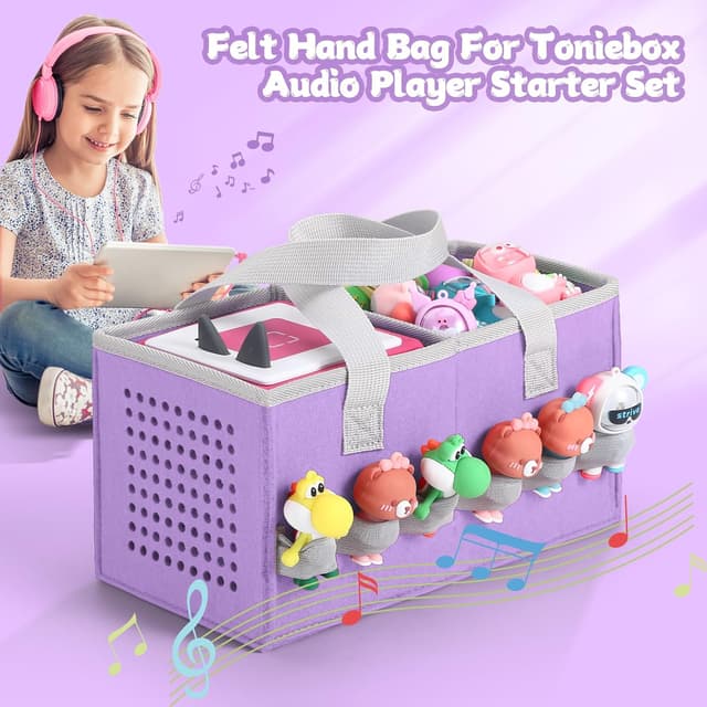 Detalle de Piaclen Carrying Case for Toniebox Audio Player & Figurines Starter Set (Felt Organizer Bag, Purple)