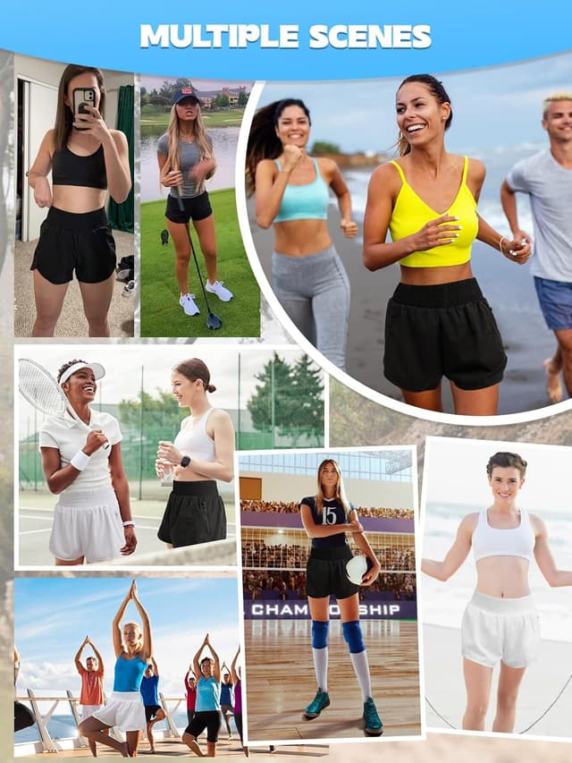 Detalle de Kefiyis Short de course femme taille haute 2 en 1 avec poche zippée à séchage rapide