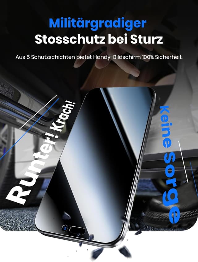 Detalle de Hoerrye Privacy-Schutzfolie für iPhone Air (Panzerglas, 9H+), Sichtschutz 25° – 2 Stück, mit Einbau-Case