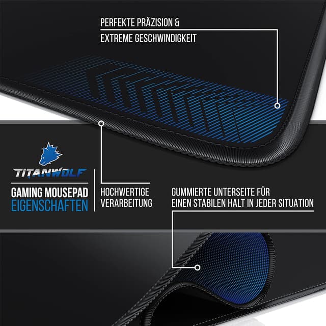 Detalle de TITANWOLF Gaming-Mauspad in Übergröße (100 x 40 cm) – Stoffunterlage mit rutschfester Gummierung, schwarz