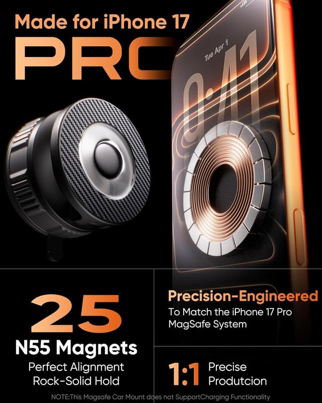 Detalle de Vacuum MagSafe Car Phone Holder with 360° Rotation and 2800gf Magnetic Grip