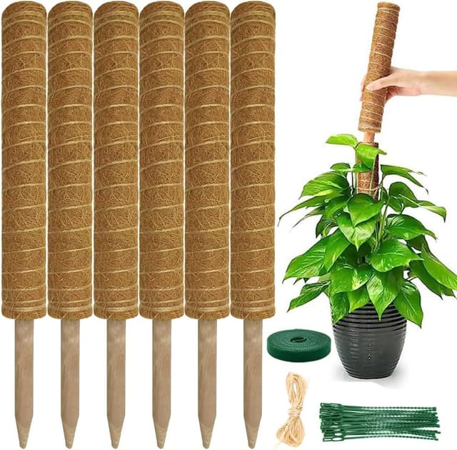 Detalle de YAWAHOME Moss Pole for Monstera (6 pack) – stackable coir support extendable up to 193cm