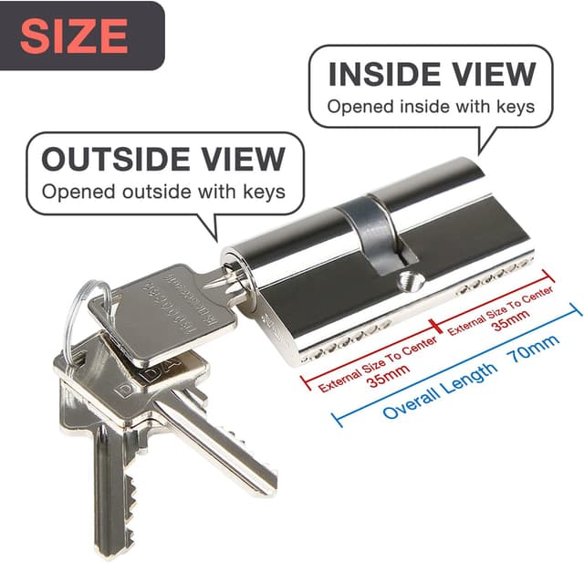 Detalle 2 de DIDA 60mm (30/30) Euro Cylinder Lock for UPVC Doors with 3 Keys – anti-pick, anti-bump, anti-drill