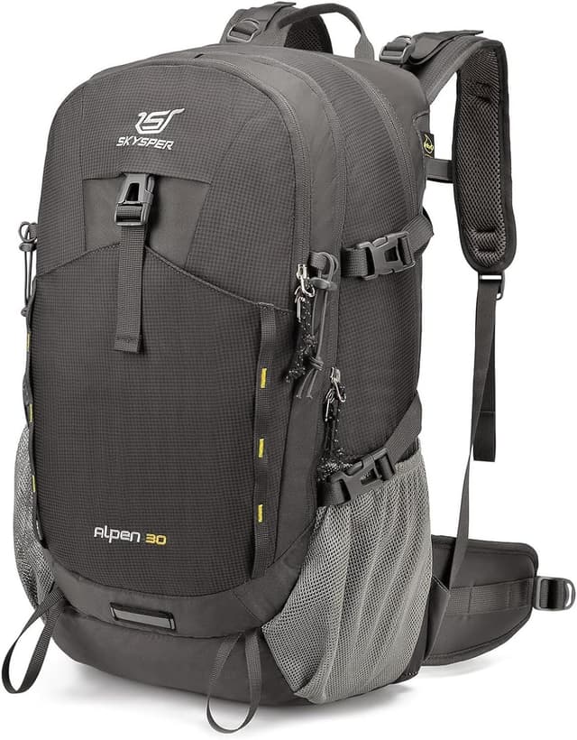 Detalle de SKYSPER Wanderrucksack 30L – Trekkingrucksack wasserfest mit Rückenbelüftung, Hüftgurt und Netzrücken