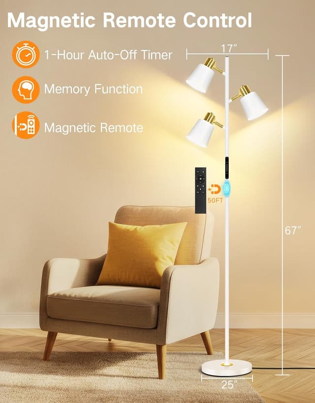 Detalle de OUTON Lampada da Terra LED dimmerabile con telecomando e controllo touch, 36W