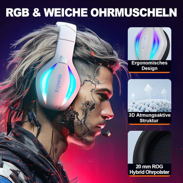 Detalle 2 de Krysenix PG1 RGB Gaming Headset für PS4, PC & Co.