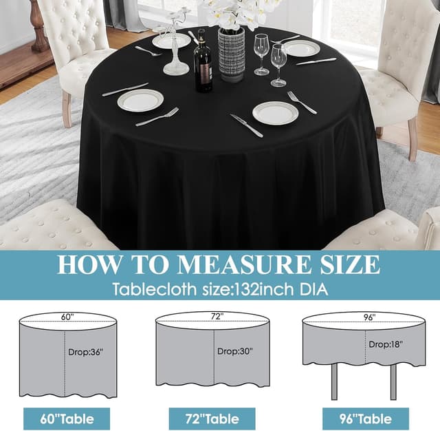 Thumbnail 6 de VidaFete 132-Inch Round Polyester Tablecloth (Set of 10) for Black Round Dining Tables