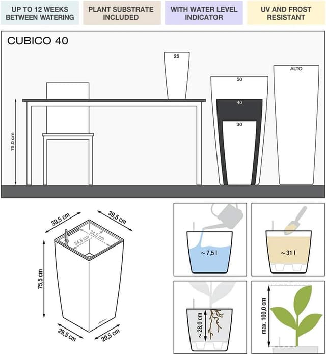 Thumbnail 1 de LECHUZA CUBICO Premium 40 anthrazit 75,5 cm