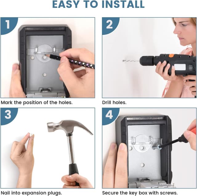 Detalle 1 de Mejasg wasserdichter Schlüsseltresor mit 4-stelligem Zahlencode und abnehmbaren Haken
