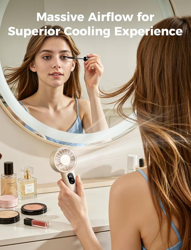 Detalle 1 de Aecooly Mighty Handheld Fan (Beige) – USB rechargeable portable mini fan with 5 speeds