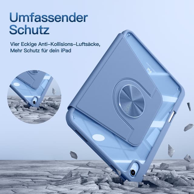 Thumbnail 6 de drivego 360° drehbare Hülle für iPad (A16) – magnetisch, abnehmbar, mit Stifthalter, transparentem Hart-PC-Backcover, blau