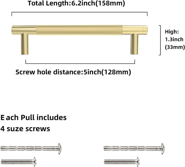 Detalle de damerin 10er-Set Küchenschrankgriffe 128 mm in gebürsteter Messingoptik
