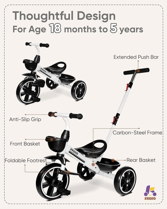 Detalle 2 de KRIDDO 2-in-1 Toddler Tricycle for Ages 18 Months
