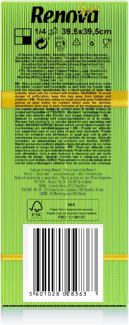 Detalle 2 de Renova Lot de 40 serviettes en papier Gold Vert (double couche, 39 x 39 cm)