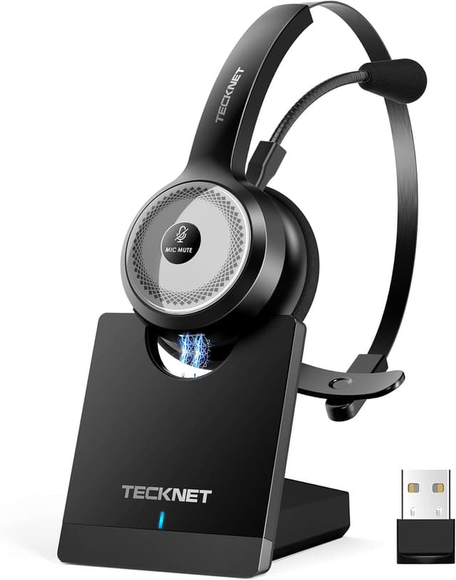 Detalle de TECKNET Bluetooth PC Headset mit Mikrofon & USB-Dongle (mono) inkl. Ladestation