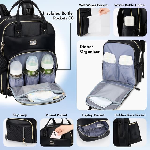 Detalle de Dikaslon Changing Bag Backpack (Large) with Portable Changing Mat, Pacifier Holder & Stroller Straps
