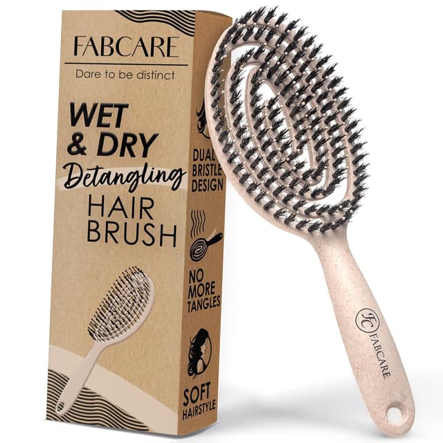 Detalle de FABCARE Bio Haarbürste mit Wildschweinborsten