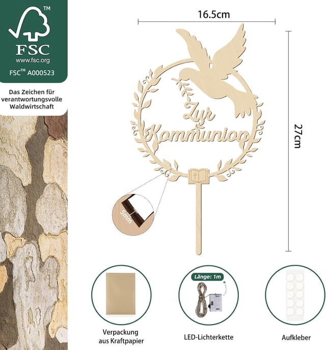 Detalle 2 de Giftota Kommunion Cake Topper aus Holz
