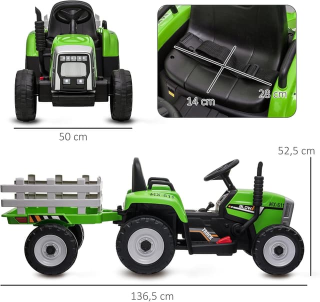 Thumbnail 6 de HOMCOM Tracteur électrique 12V avec remorque enfants