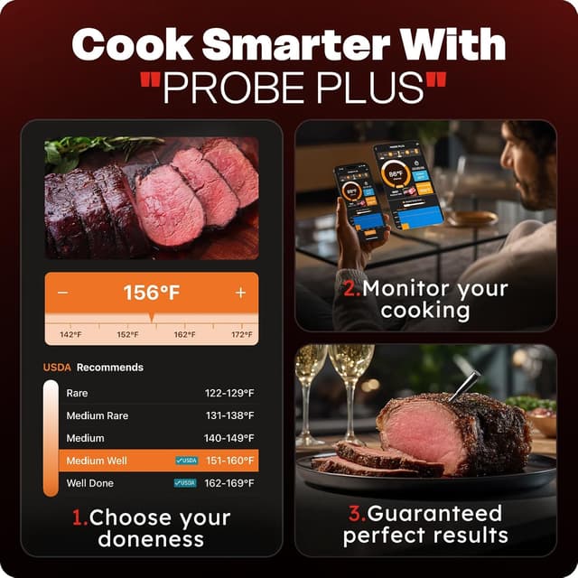 Thumbnail 2 de Smart Wireless Meat Thermometer with Ultra-Thin Probe 6-Sensor Accuracy