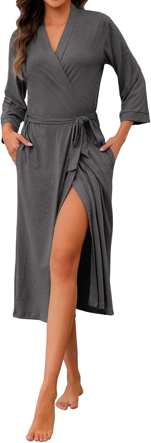 Detalle de Marvmys robe de chambre femme en coton doux avec ceinture ajustable et poches