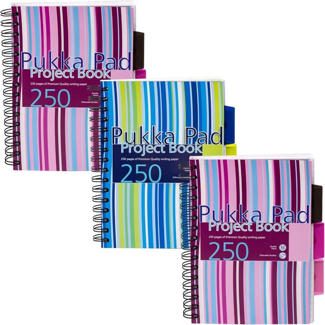 Detalle de Pukka Pad A5 Striped Project Notebook 3-Pack (wirebound) with 8mm feint ruled paper and repositionable dividers
