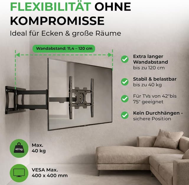 Detalle 2 de XTRARM TiTon TV-Wandhalterung 120 cm (für große Bildschirme, bis 40 kg)