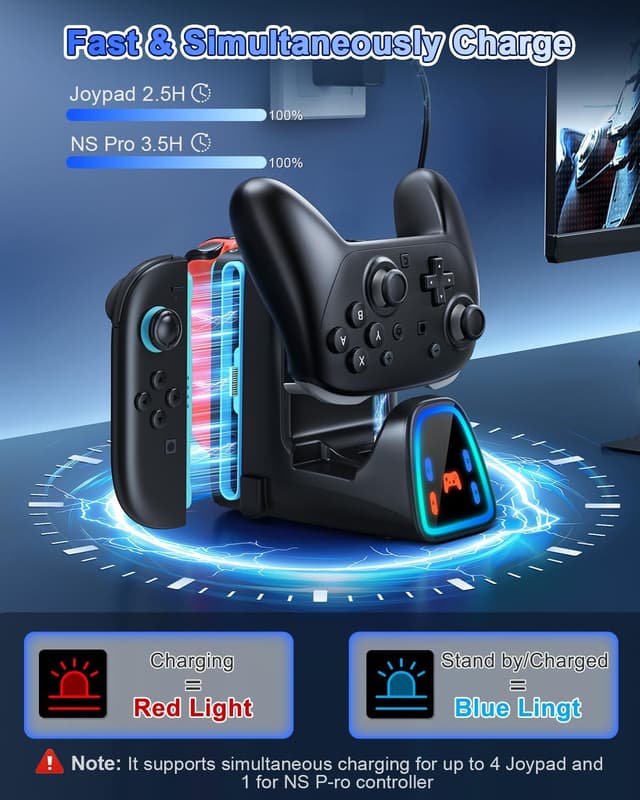 Detalle de 9-in-1 Controller-Ladestation für Nintendo Switch 2/1 & Pro Controller 2/1 (mit RGB) – Station für Joy-Con 1/2