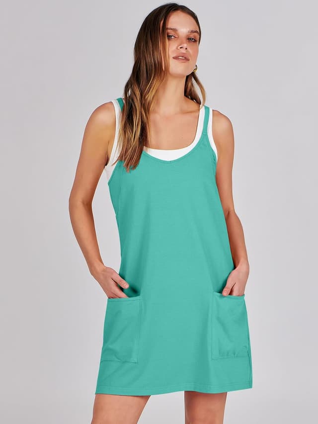 Thumbnail 6 de ANRABESS Women’s Athletic Tennis Dress Romper (Built-in Shorts) — Summer V-Neck Mini