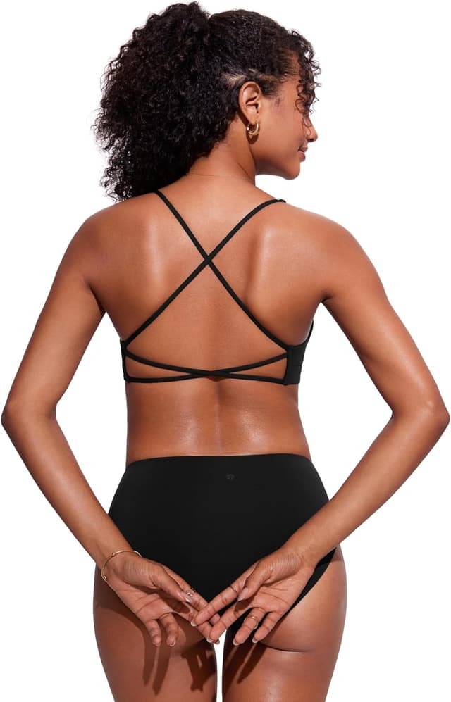Detalle de CRZ YOGA Haut de bikini femme à col V croisé, rembourré avec bretelles croisées