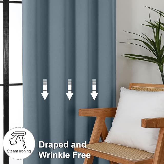 Thumbnail 6 de Simplebrand Ava Stone Blue Short Blackout Curtains (2-Panel Set) – Thermal Insulated Bedroom Drapes, 45 Inches Long