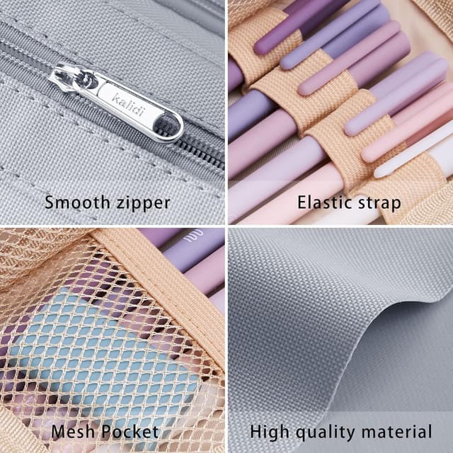 Detalle 2 de KALIDI Federmäppchen mit 2 Fächern, große Kapazität und Tragegriff (Grau)