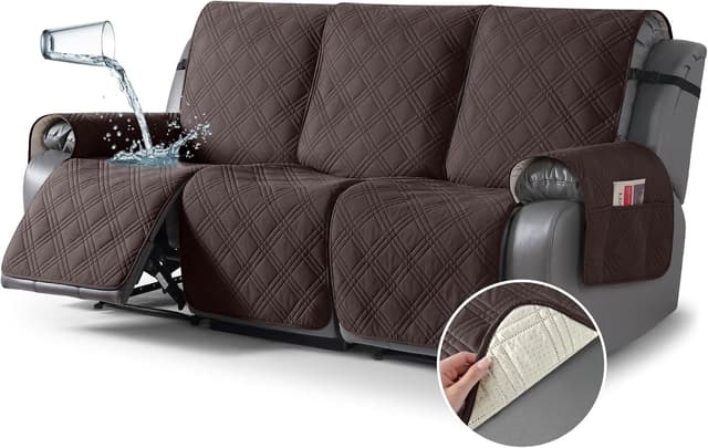 Detalle de TAOCOCO 100% Waterproof Recliner Sofa Cover (3-Piece) for 3-Seat Reclining Couches, Chocolate