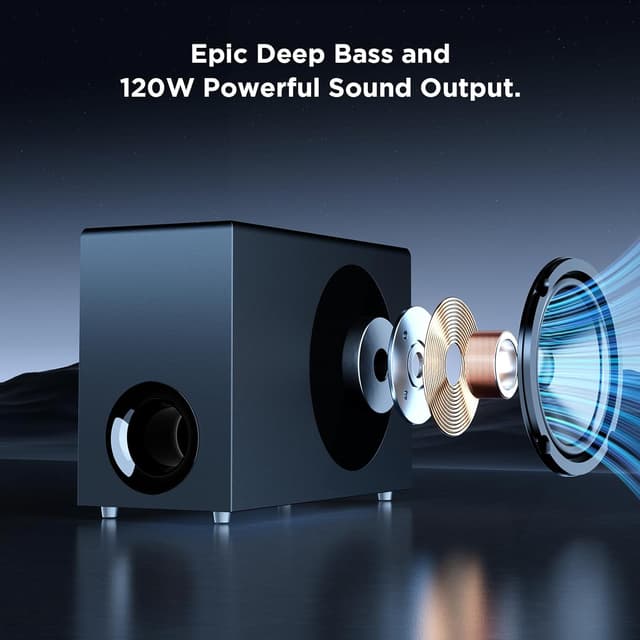 Detalle de GarageRock Soundbar with Subwoofer for TV (120W) – Bluetooth 5.3, ARC, Optical & AUX