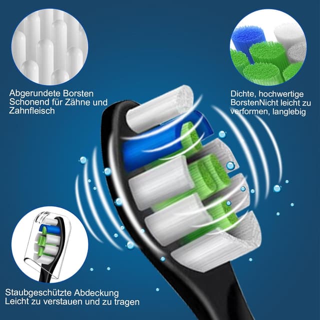Detalle 2 de 8-teiliges Set Zahnbürstenköpfe (4× Precision Clean, 4× Whitening Clean) kompatibel mit Philips Sonicare, schwarz
