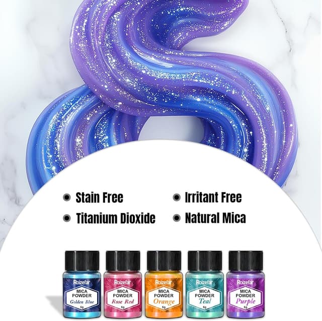 Detalle 2 de Roizefar Mica Powder (42 colours, 5 g each) pearlescent epoxy resin pigment for soap, nails, candles and bath bombs