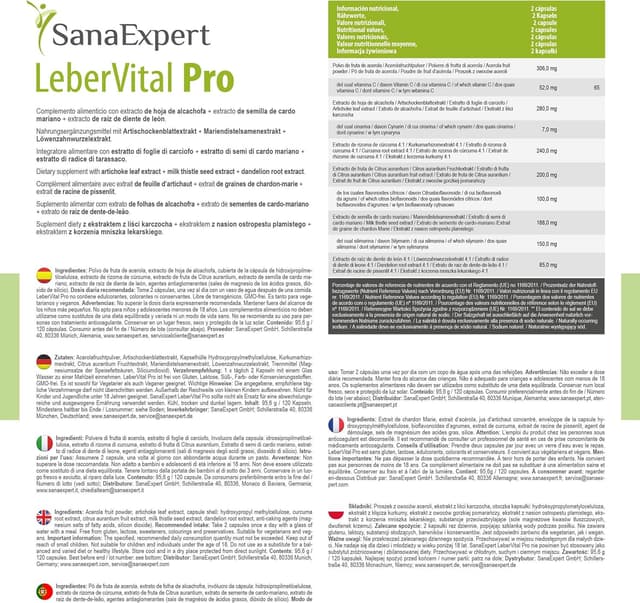 Detalle de SanaExpert LeberVital Pro integratore naturale per fegato e depurazione con cardo mariano, curcuma e vitamina C (120 capsule)