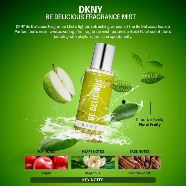 Detalle de DKNY Be Delicious 100% Pure New York – brume parfumée florale et fruitée pour femme, 250 ml