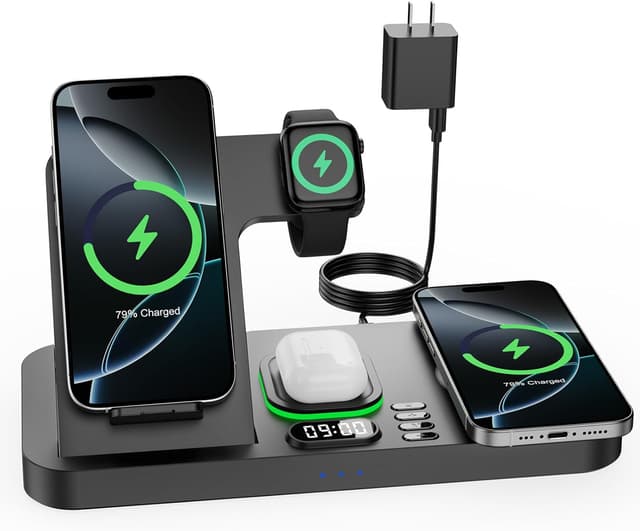 Detalle de Dual Phone Magnetic Charging Station with Clock