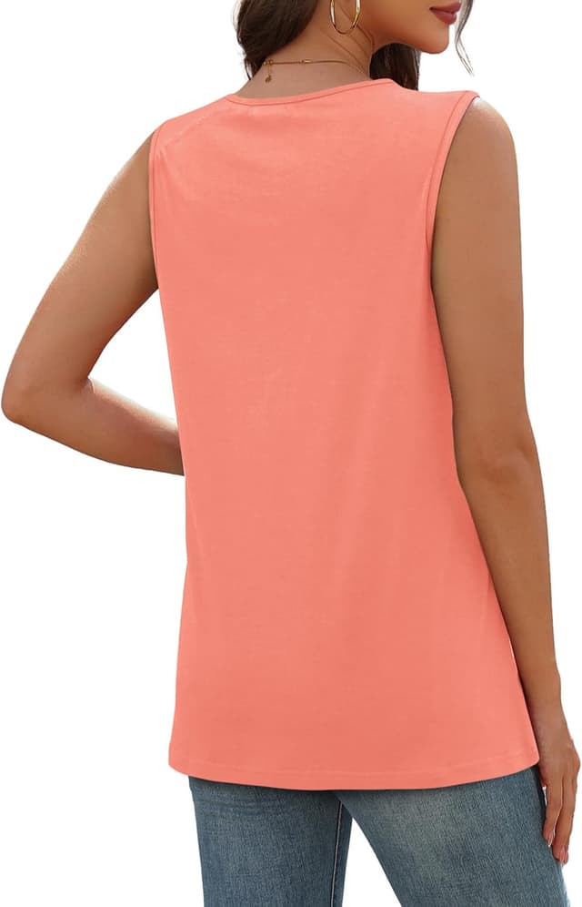 Detalle de Sampeel Women’s Summer Button-Down V-Neck Tank Top (Sleeveless, Loose Fit)