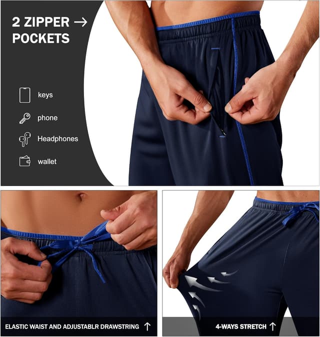 Detalle de KEFITEVD men’s tracksuit bottoms open hem quick-dry mesh joggers with zip pockets