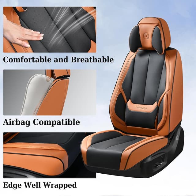 Detalle 2 de Coverado Universal Seat Covers Full Set (5 Seats) in Waterproof Nappa Leather—Black & Brown