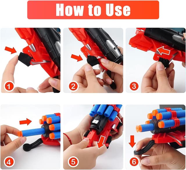 Detalle de Spider Web Shooters Set (2-Pack) for Kids: Wrist Launcher Gloves, Suction Darts & Soft Bullets