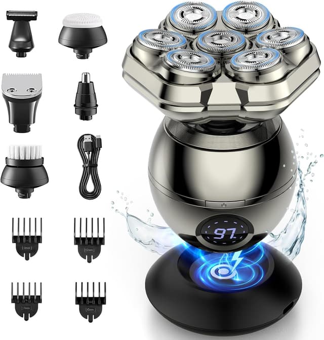 Detalle de iWarmbase Magnetic Head Shaver for Men (2025) with LED display, IPX6 waterproof, detachable magnetic head